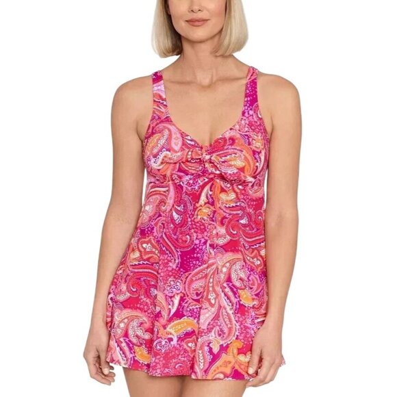 Swim Solutions Other - 2/$35 NWT Swim Solutions 22W Tummy Control Bow-Front Swim Dress Bust Support